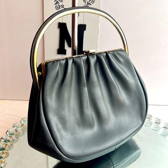 LOW START vintage black leather silver metal strap handbag - Picture 3 of 11